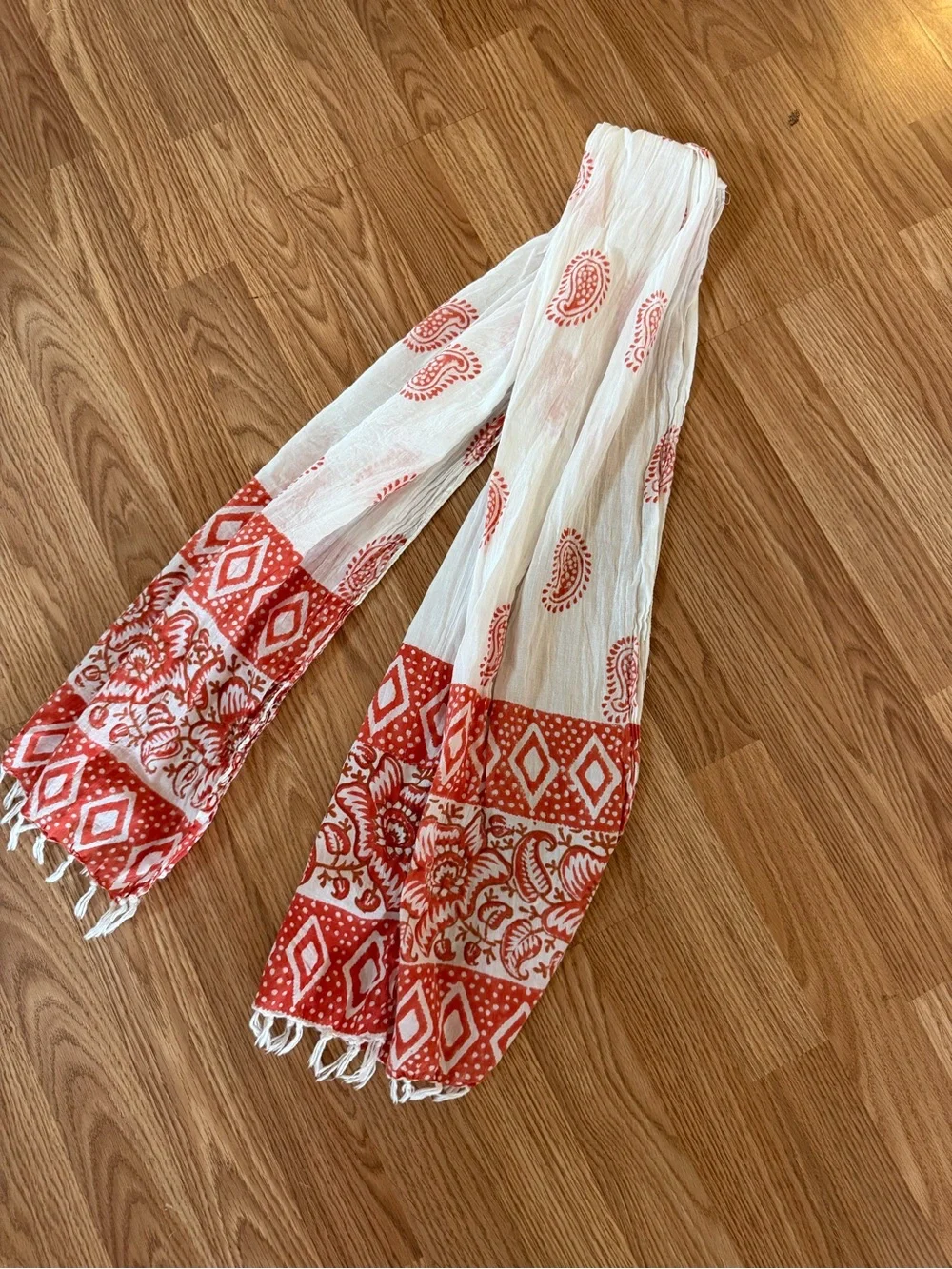 Women’s White & Red Printed Lightweight Scarf Pants Cover-Up